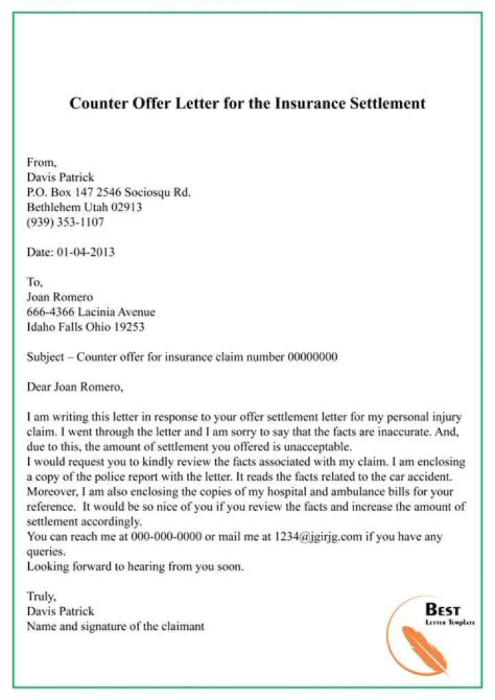How do I counter offer an insurance settlement?