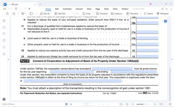 How do I fill out form 982 insolvency?
