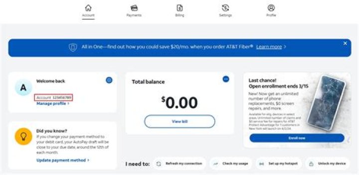How do I get my account number for AT?