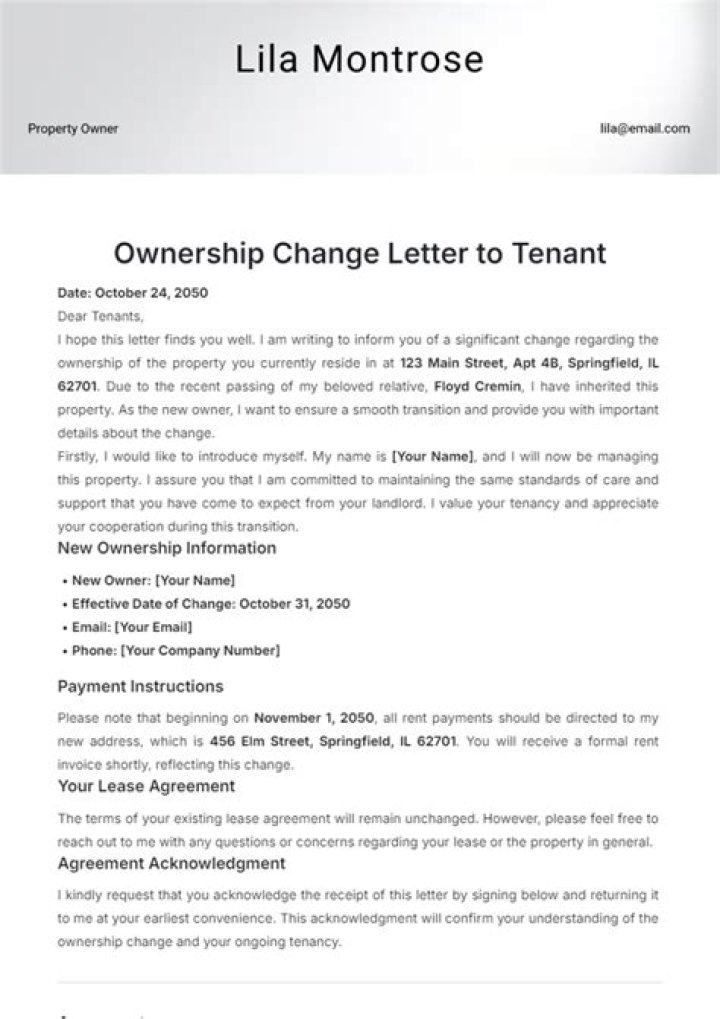 How do I inform tenants of new ownership?