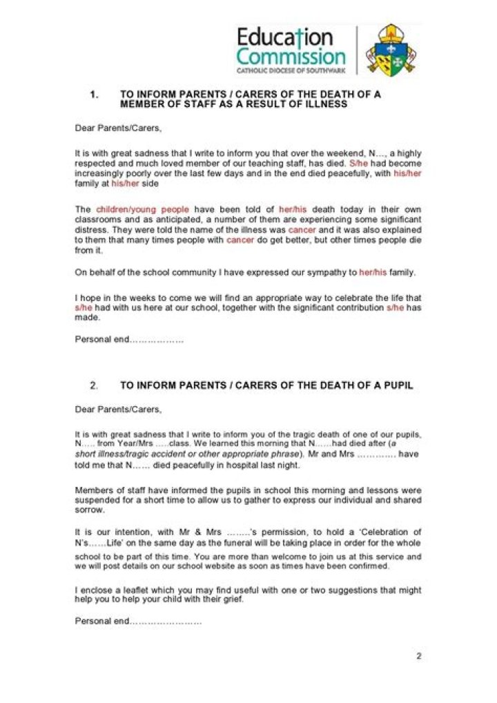 How do you announce someone who has passed away?