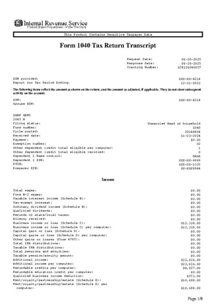Is Form 1040 tax transcript?