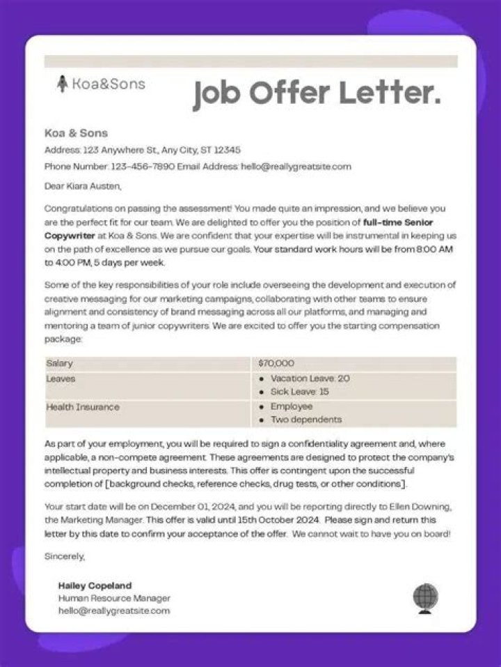 Should job offer be signed?