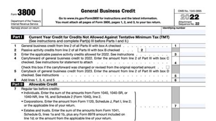 What are the general business credits reported on form 3800?