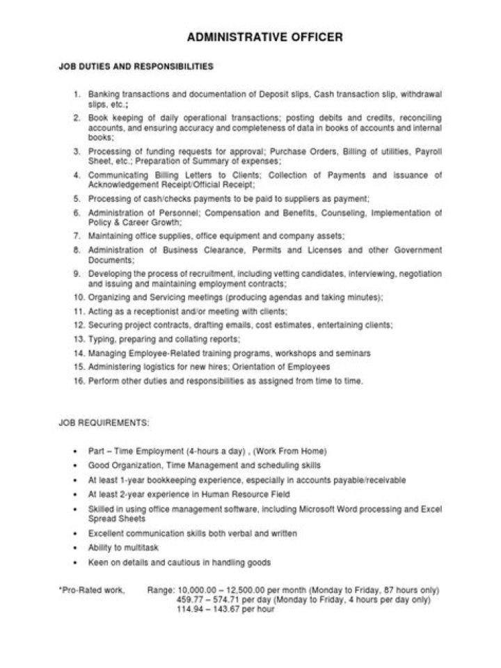 What are the roles and responsibilities of administrative officer?