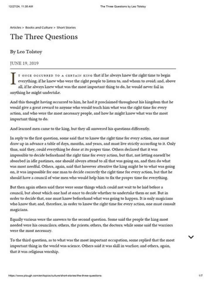 What are the three questions in the three questions?