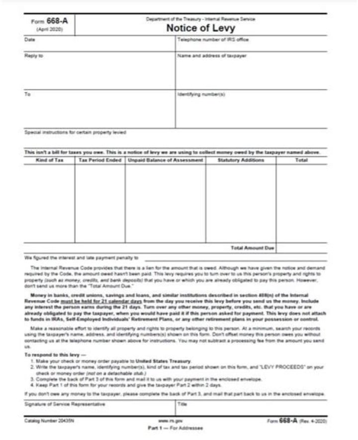 What does a notice of Levy from the IRS mean?