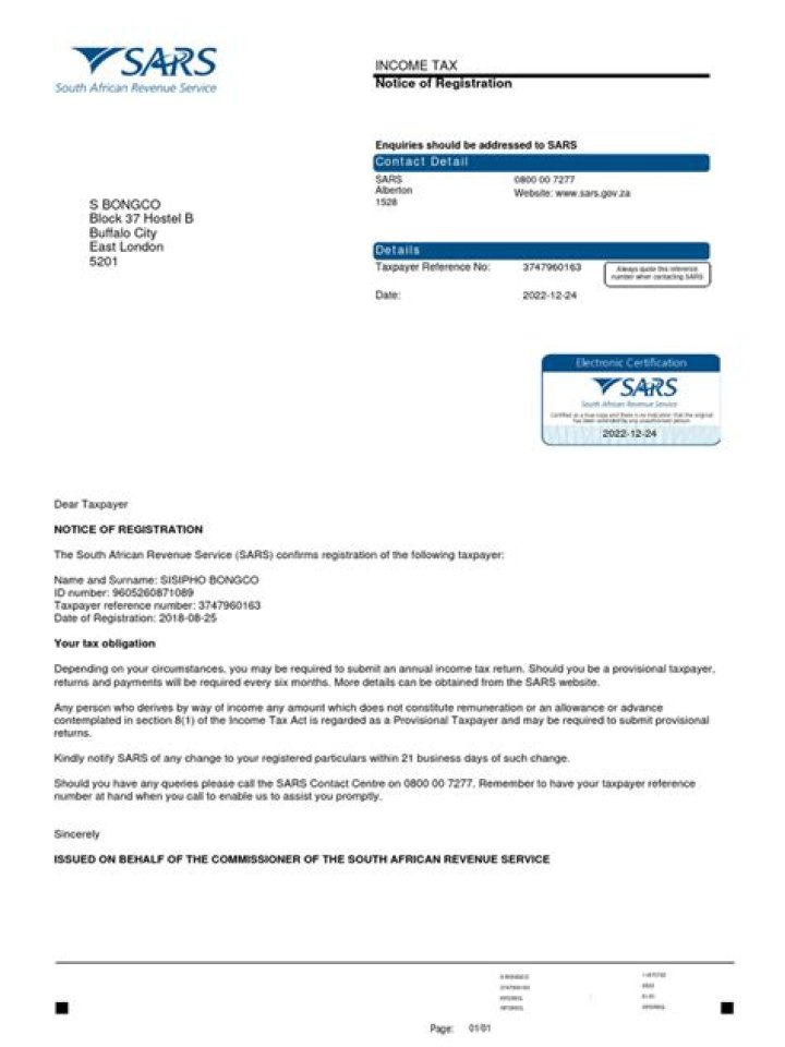 What does it mean when SARS issues a notice?