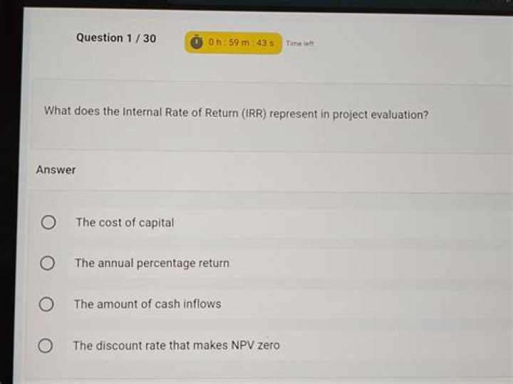 What does the internal rate of return IRR represent?