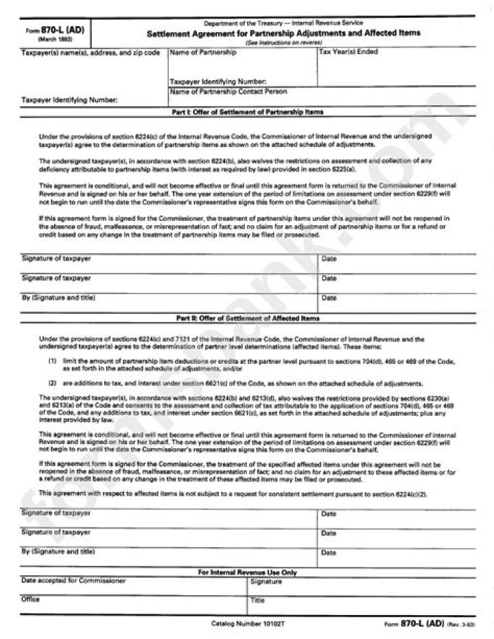 What is a form 870 AD?