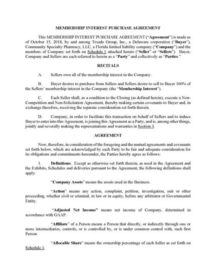 What is a membership interest purchase agreement?