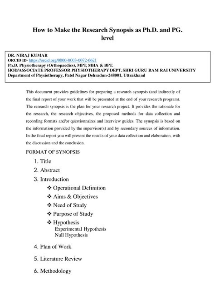 What is a synopsis in a research paper?