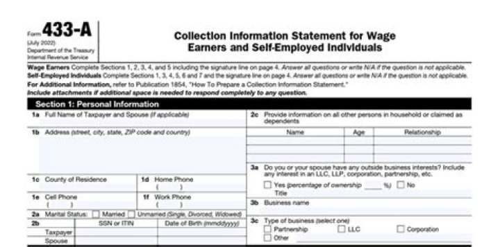 What is Form 433 a used for?