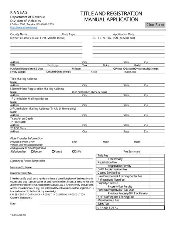 What is Form TR 212a?