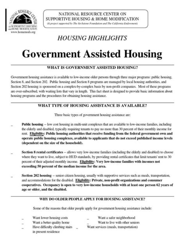 What is government assisted housing called?
