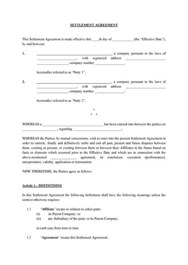 What is included in a settlement agreement?