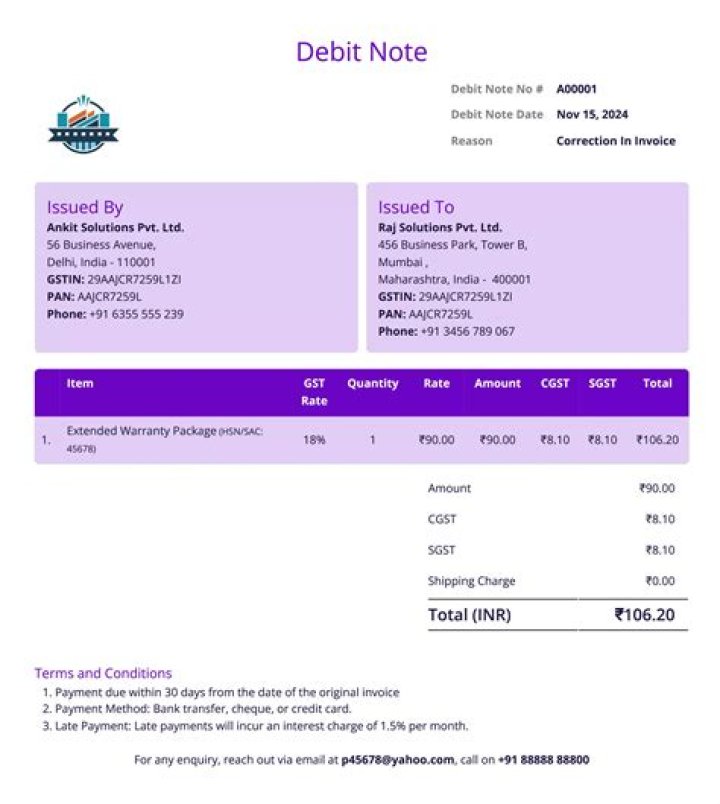 What is the time limit for issuing debit note?