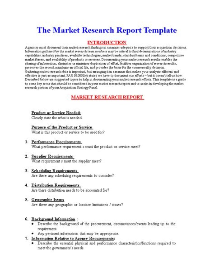 What sections should be included in a marketing research report?