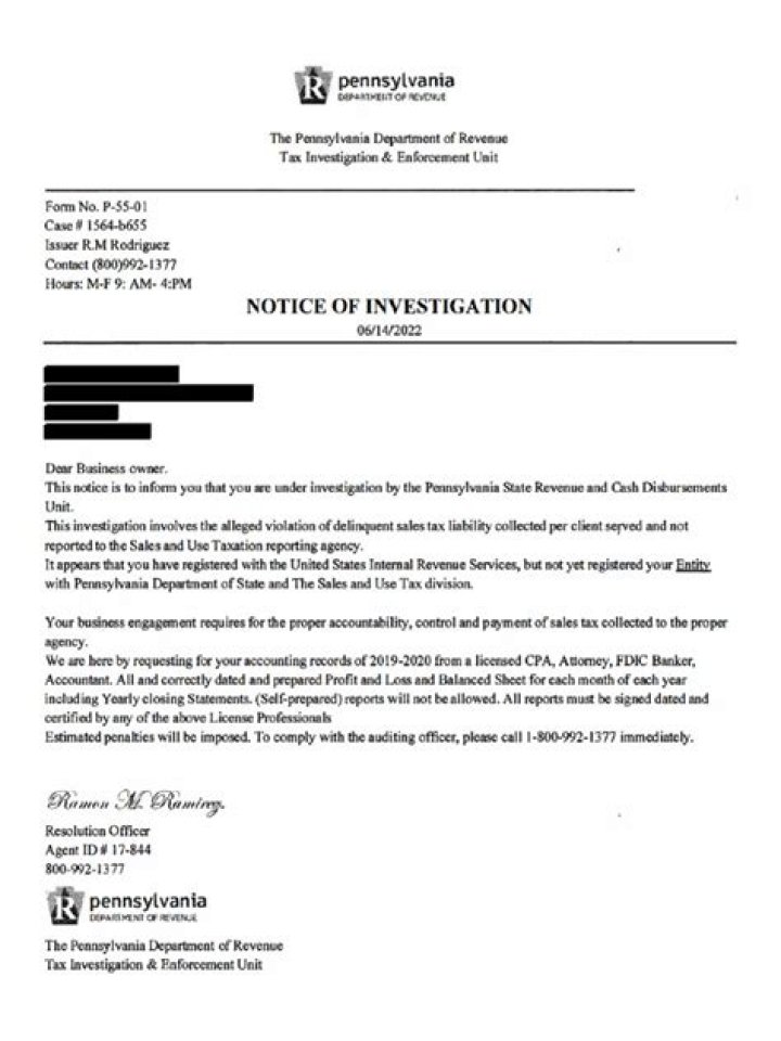 Why would I get a letter from PA Dept of Revenue?